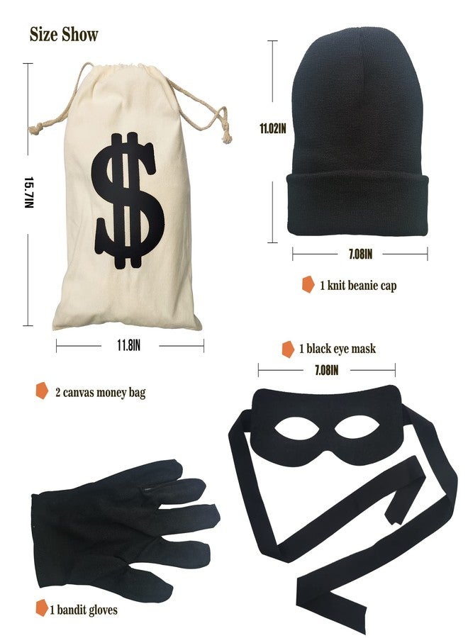 Eylola Robber Costume Set，include robber mask Money bag knitted hat gloves for playing cops and robbers,burglar Halloween costume - Image 2
